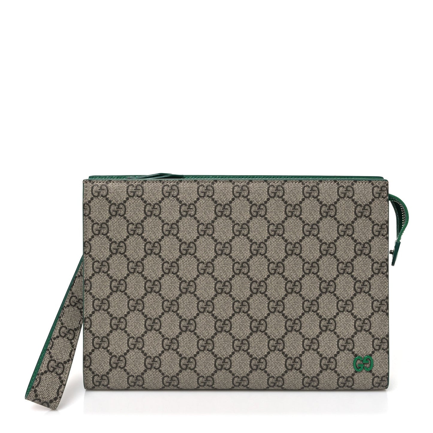 GG Supreme Monogram Bi-Color Small Zip Wristlet Pouch Beige Ebony Green