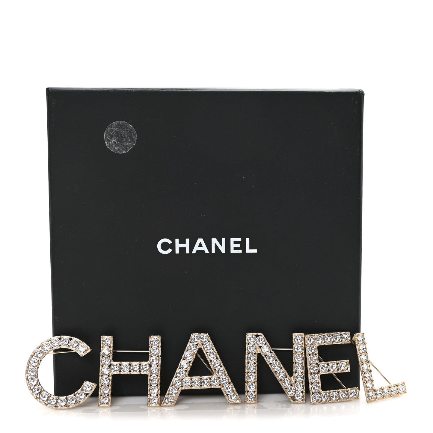 Crystal Cha-Nel Logo Brooch Set Gold