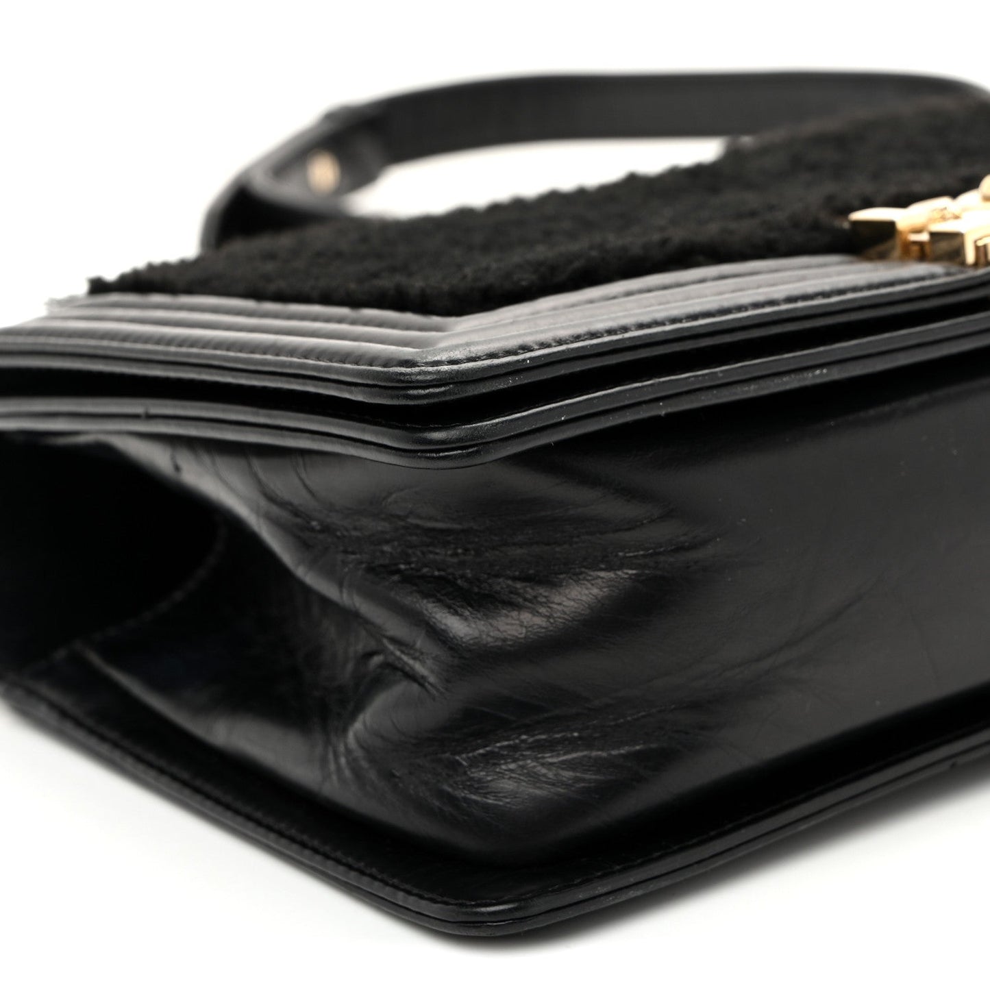 Shearling Sheepskin Medium Boy Flap Black