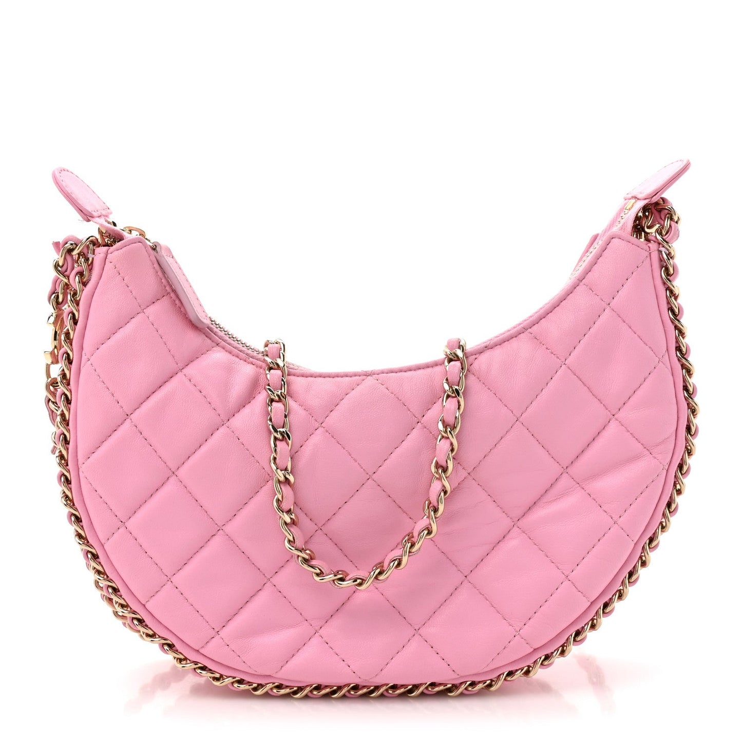Lambskin Quilted Small Hobo Bag Pink