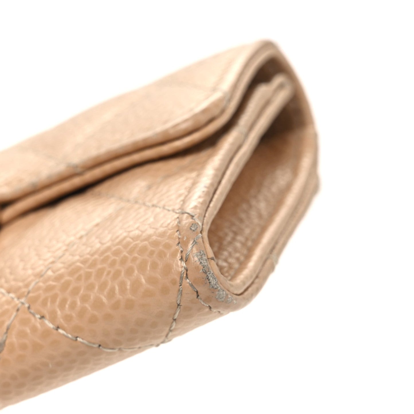 Caviar Quilted Flap Card Holder Wallet Beige