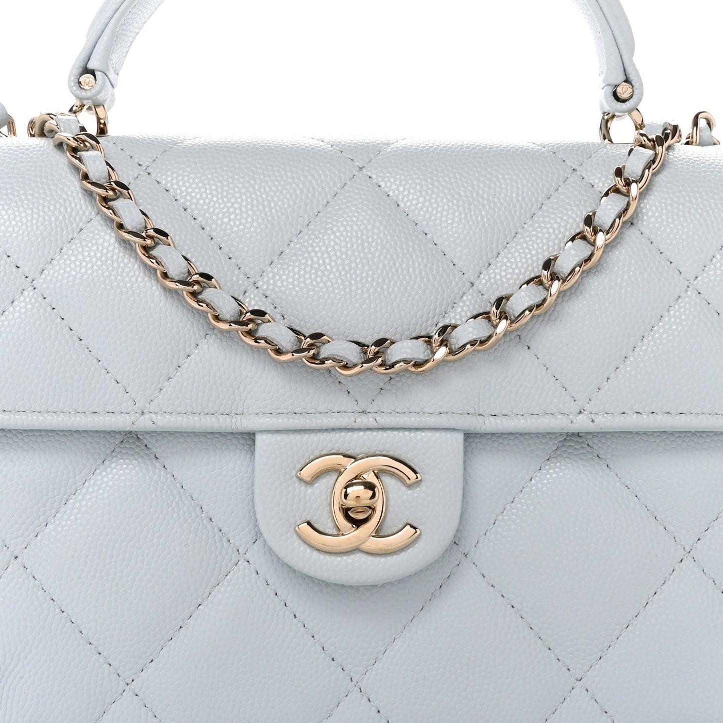 Caviar Quilted Mini Retro Twist Top Handle Flap Light Blue
