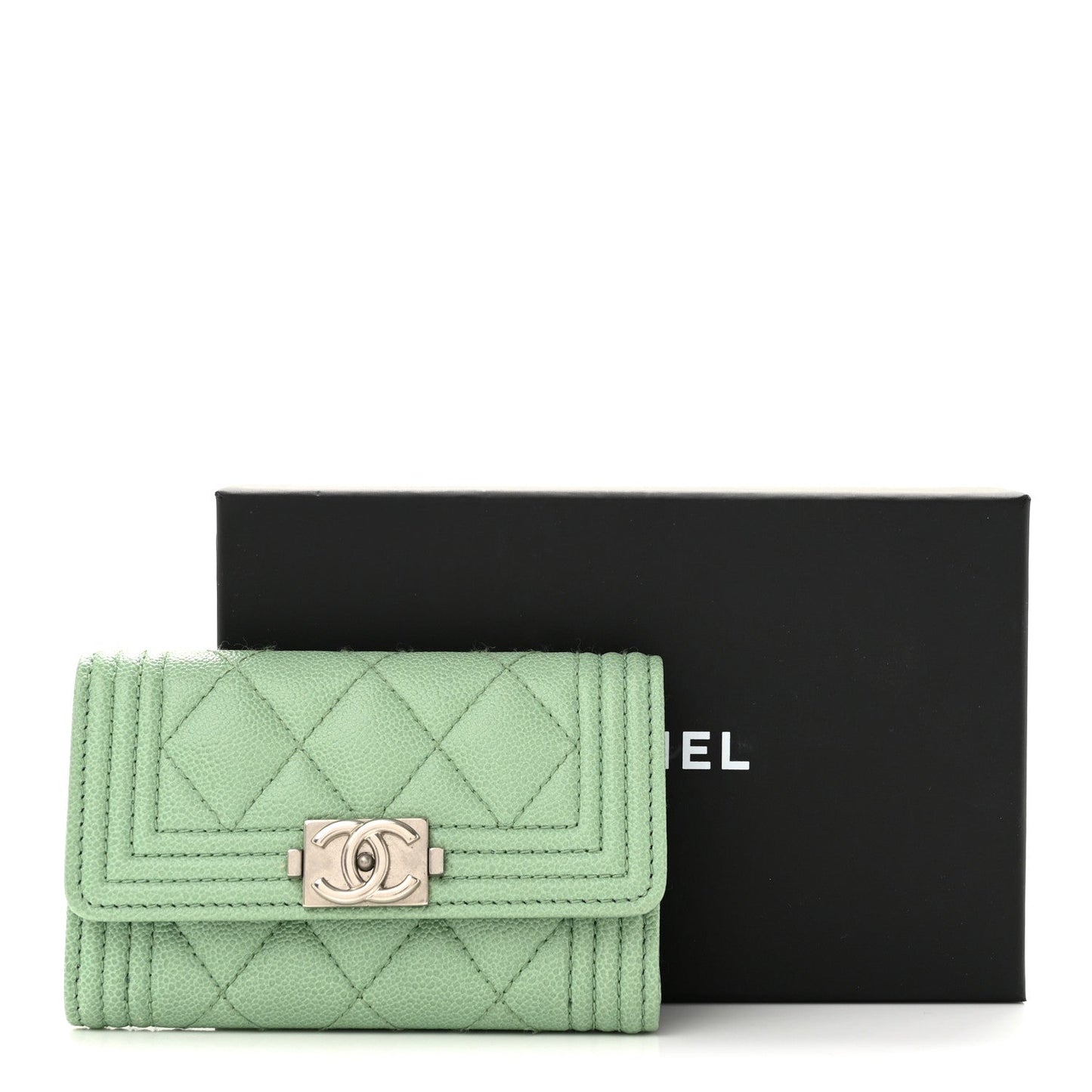 Caviar Quilted Boy Flap Card Holder Light Green