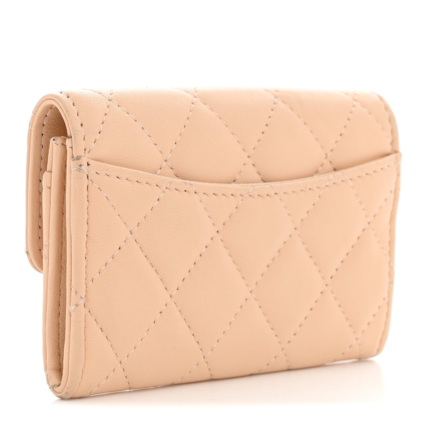 Lambskin Quilted Flap Card Holder Wallet Beige