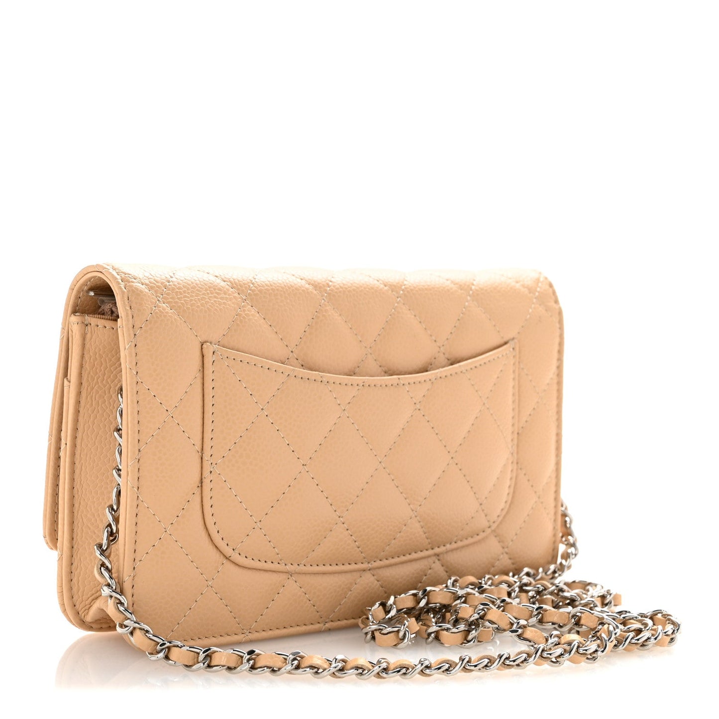 Caviar Quilted Wallet on Chain WOC Beige