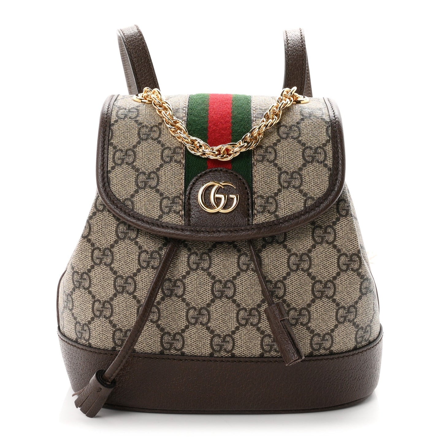 GG Supreme Monogram Textured Dollar Calfskin Web Mini Ophidia Chain Drawstring Backpack Beige Brown