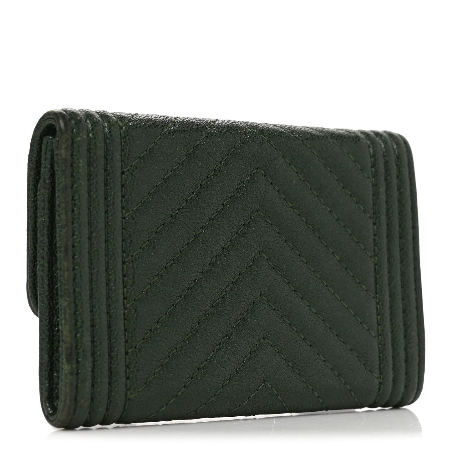 Caviar Chevron Quilted Boy Flap Card Holder Green