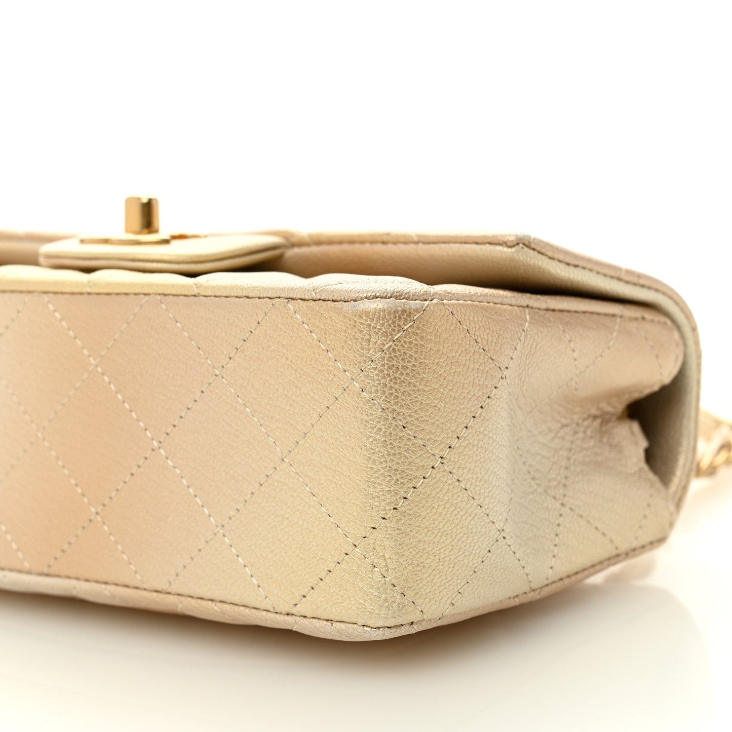Metallic Goatskin Quilted Mini Rectangular Flap Gold
