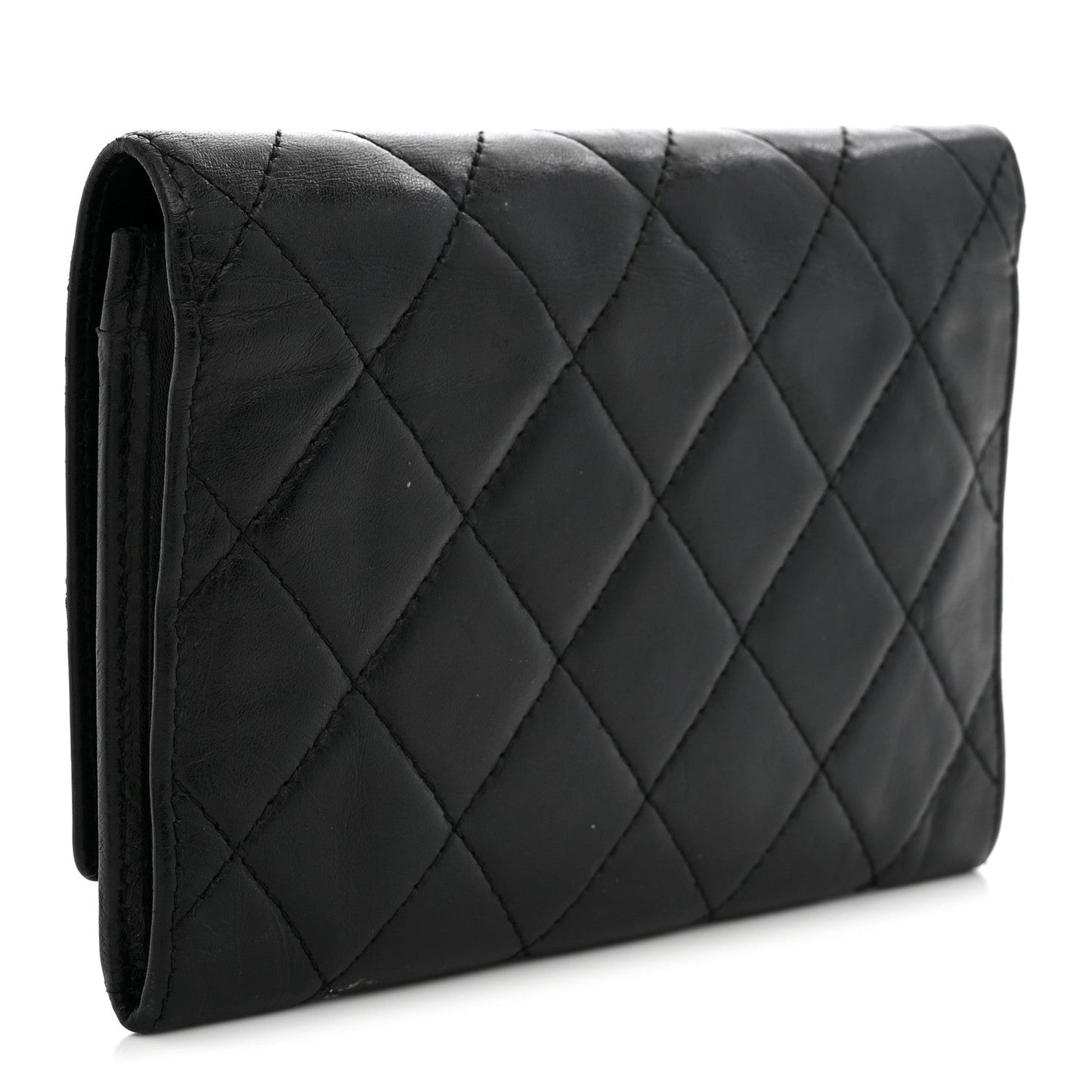 Calfskin Quilted Cambon Flap Wallet Black