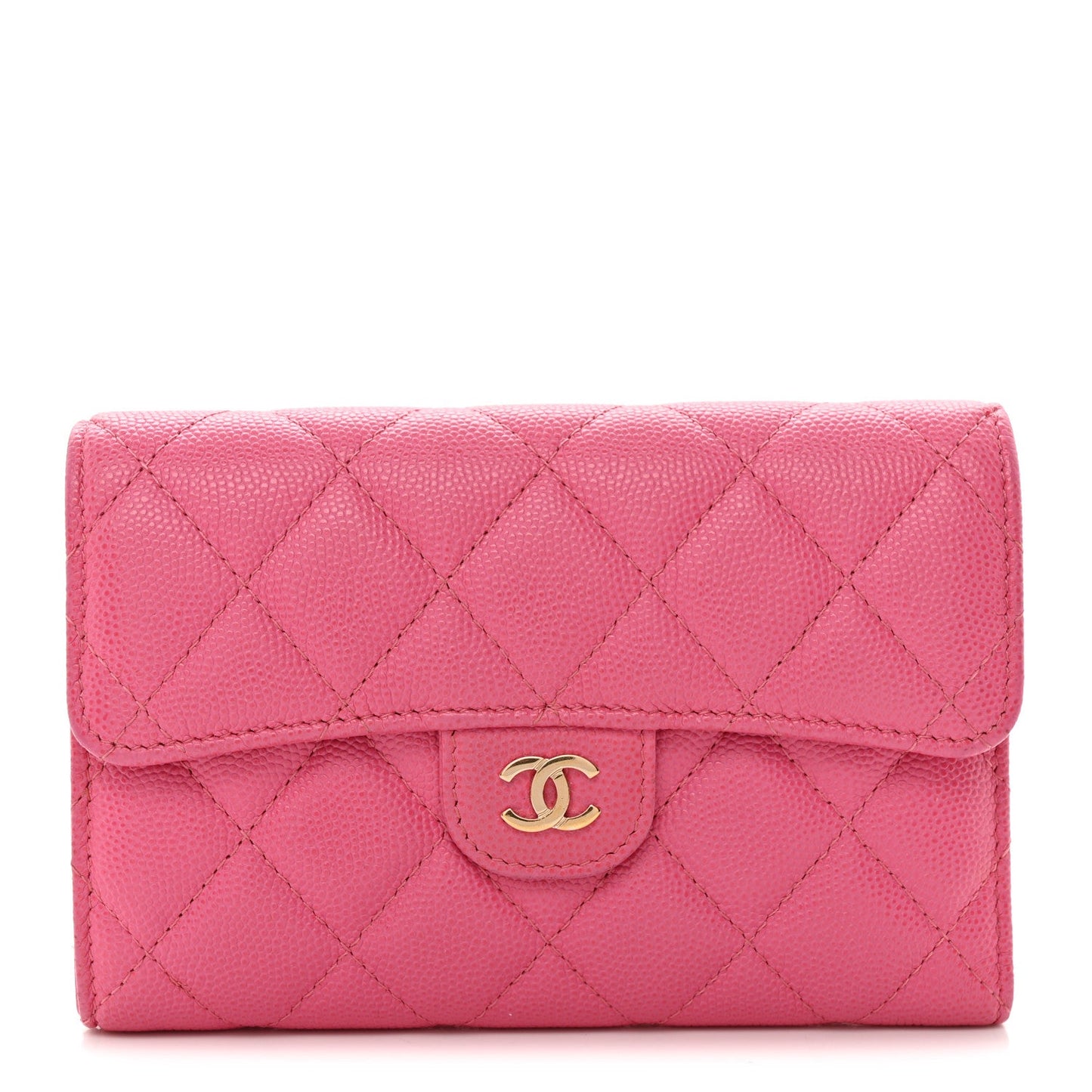 Caviar Quilted Medium Flap Wallet Pink