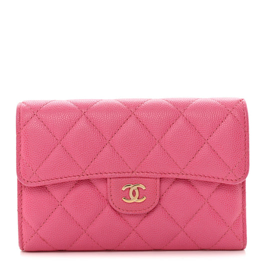 Caviar Quilted Medium Flap Wallet Pink