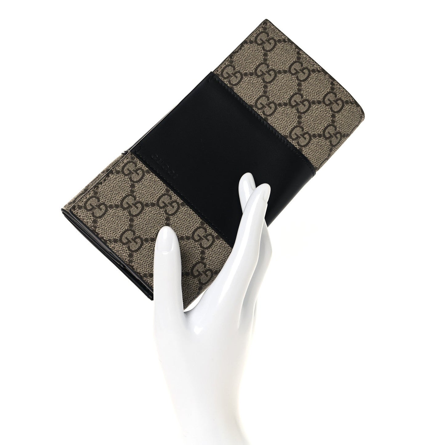 GG Supreme Monogram Selleria Calfskin Flap Wallet Beige Ebony Black