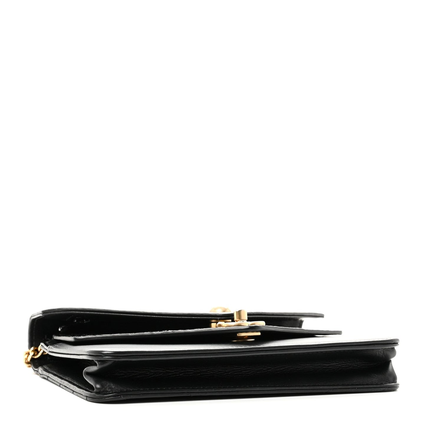 Calfskin Elaphe Double Chevron Mini Wallet On Chain WOC Black Black