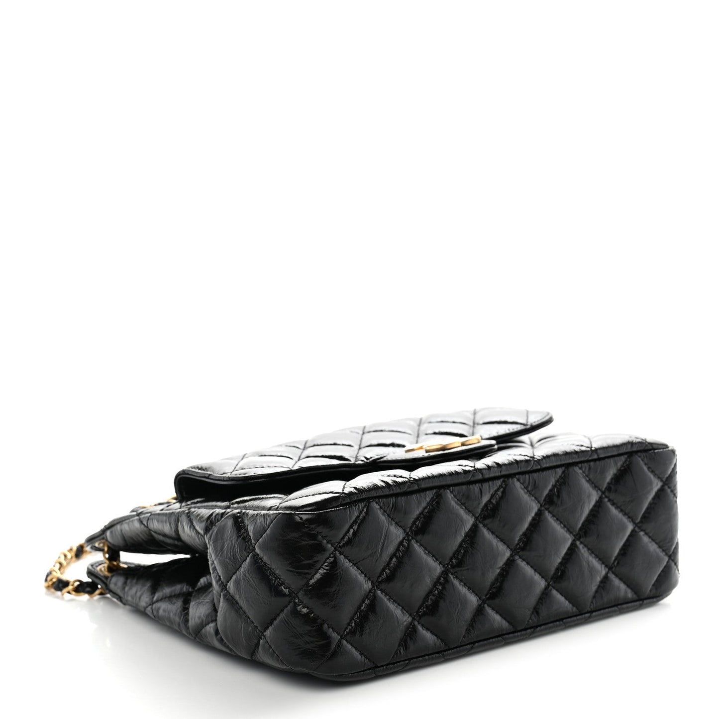 Shiny Crumpled Calfskin Quilted Wavy CC Hobo Black