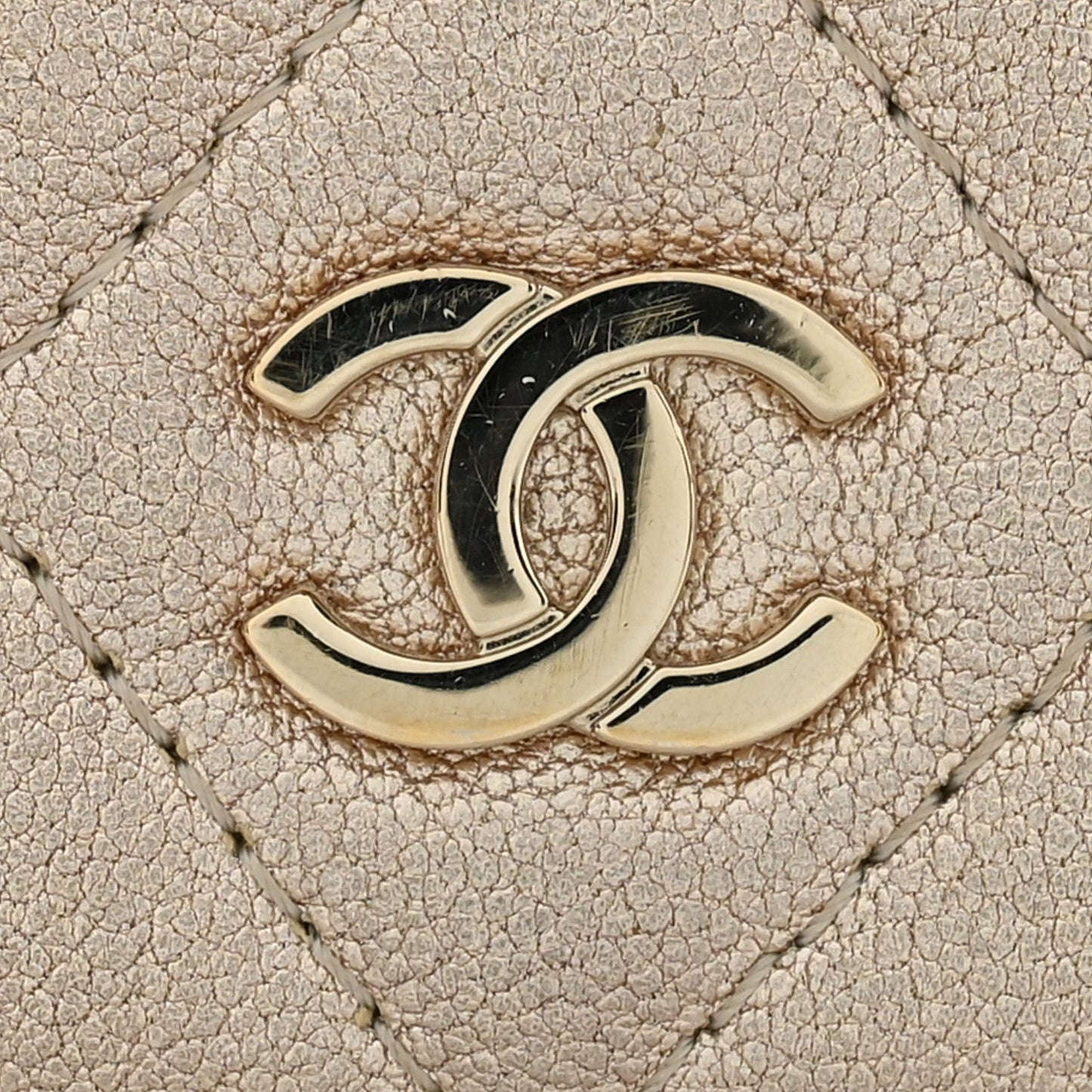 Metallic Lambskin Quilted Mini Wallet On Chain WOC Gold