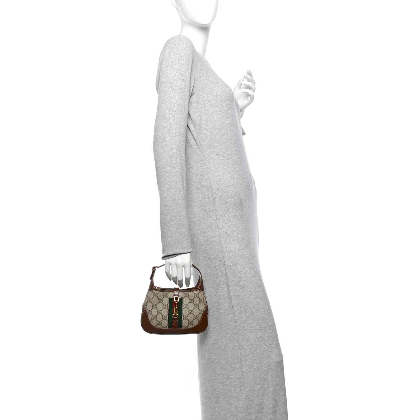 GG Supreme Monogram Azalea Calfskin Web Mini Jackie 1961 Hobo Beige Ebony Brown Sugar