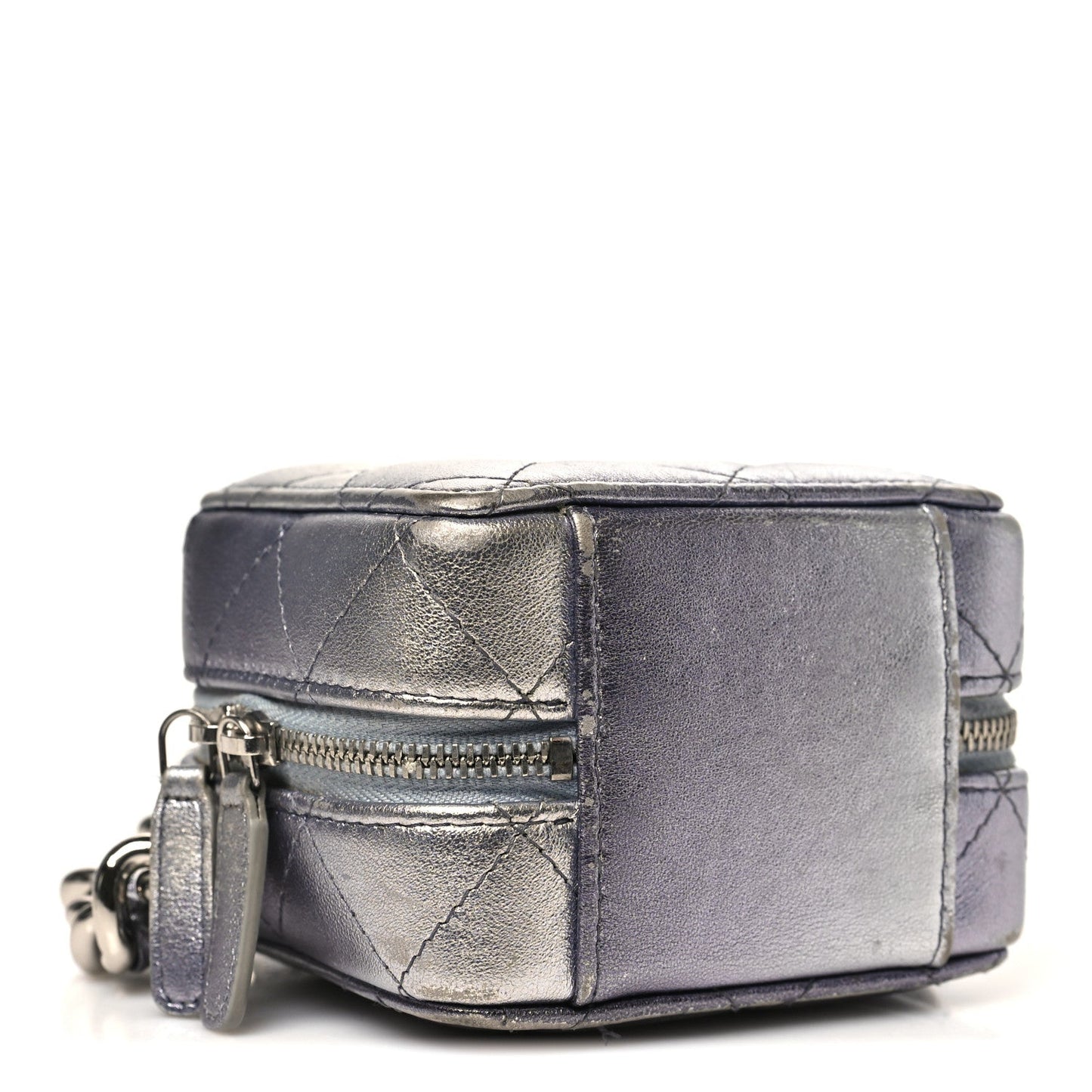 Gradient Metallic Lambskin Quilted Like A Wallet Clutch With Chain Silver Purple