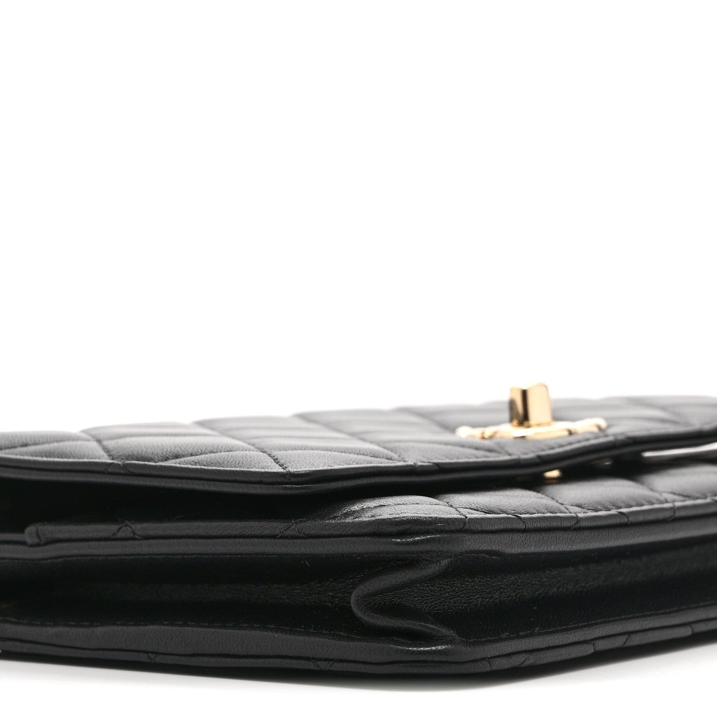Lambskin Quilted Trendy CC Wallet On Chain WOC Black
