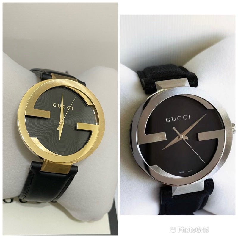 Gucci Interlocking G Iconic Black Dial Black Leather Strap Watch For Men - YA133205