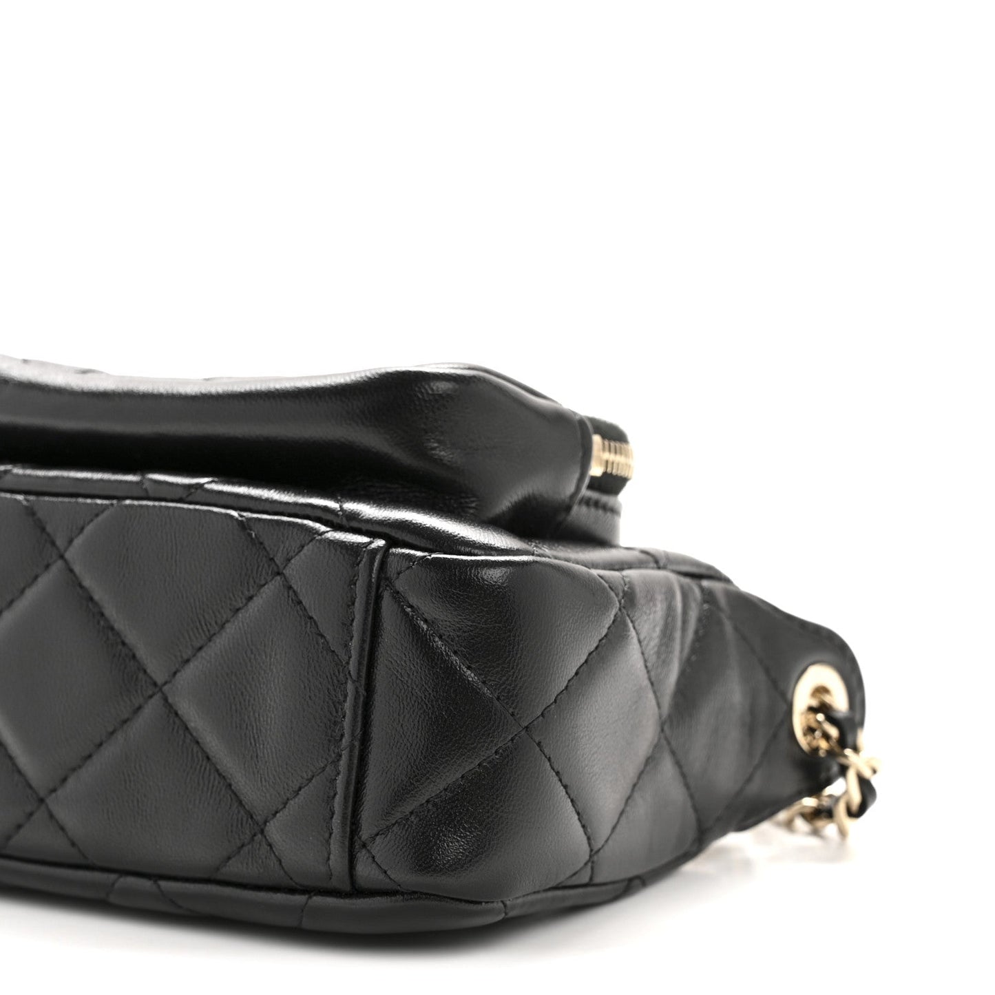 Shiny Crumpled Lambskin Quilted Mini Clutch With Chain Black
