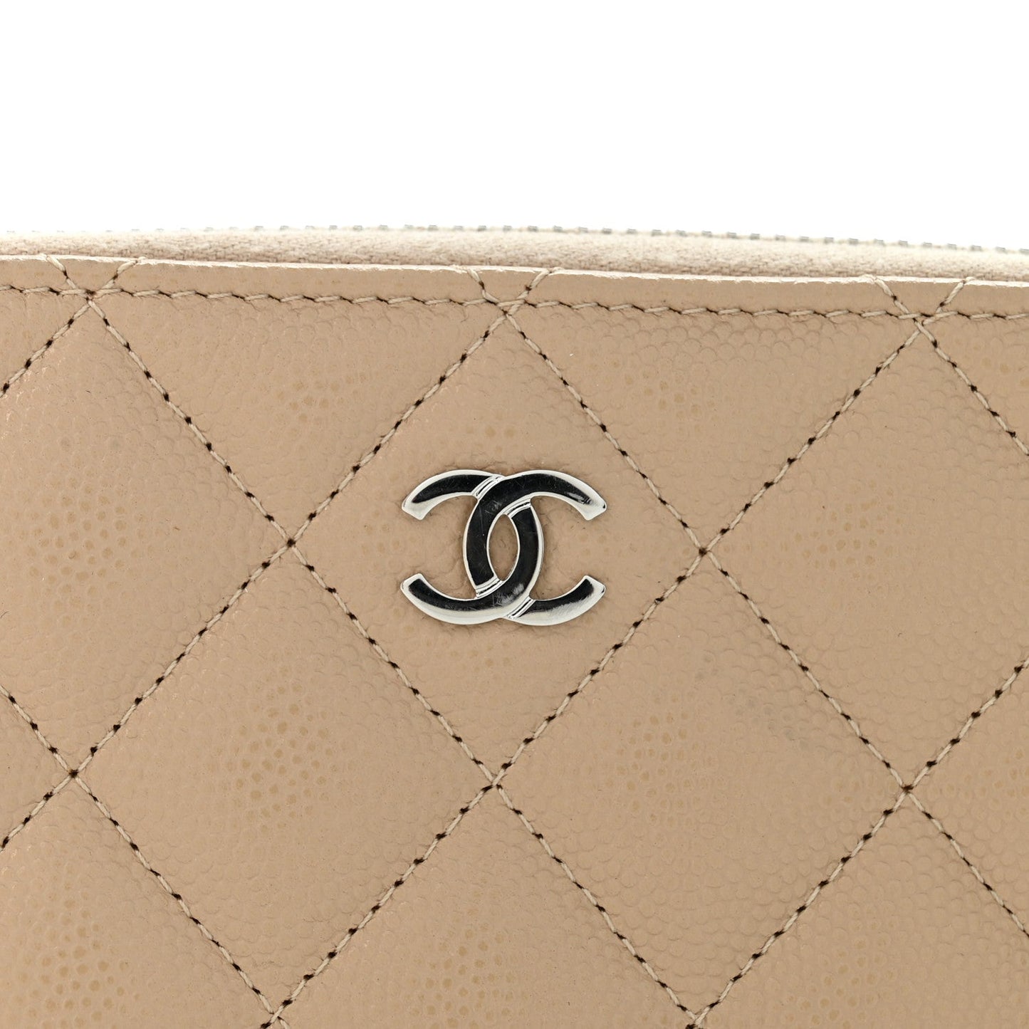 Caviar Quilted Medium Zip Around Wallet Beige