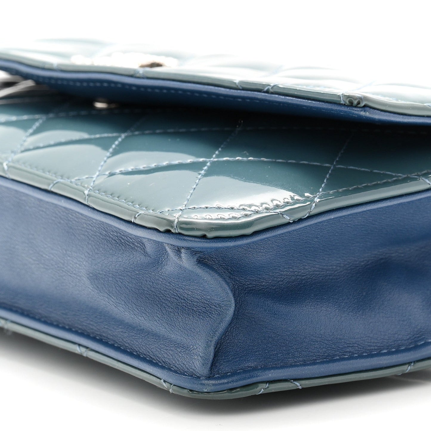 Patent Quilted Brilliant Wallet On Chain WOC Blue