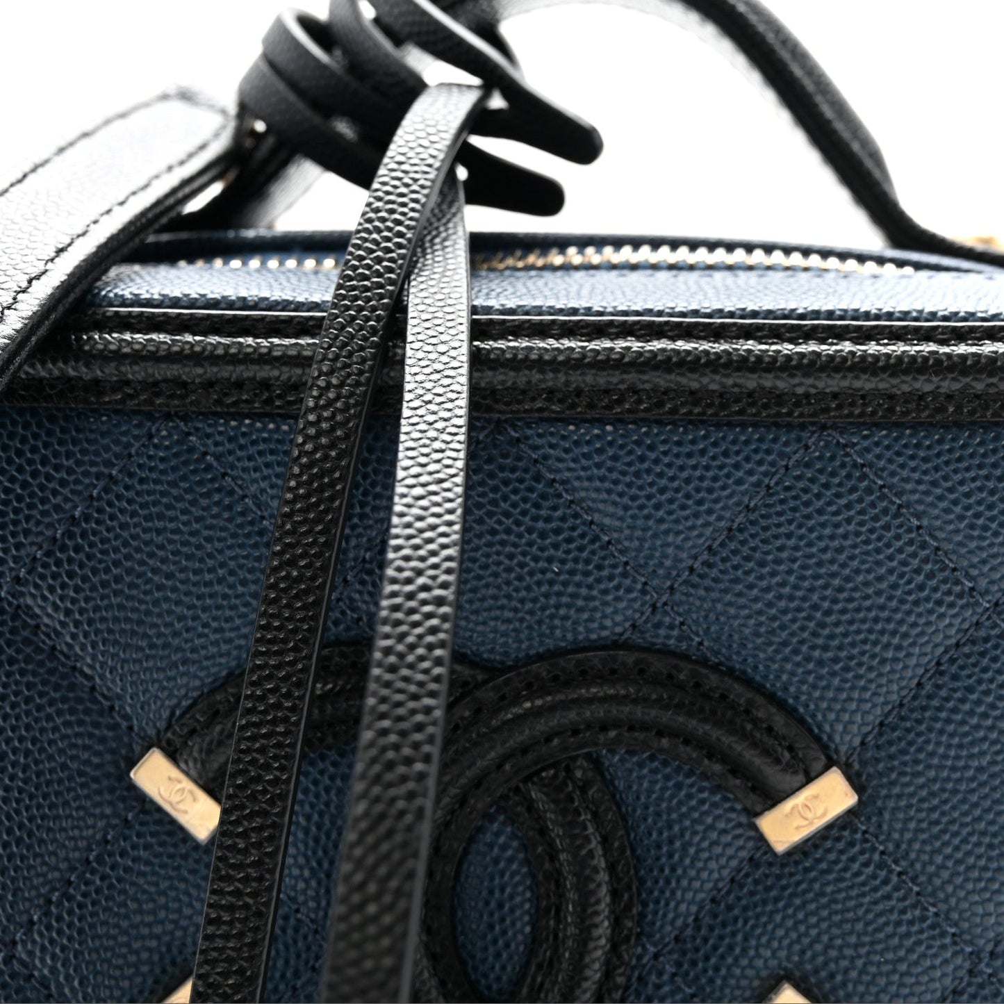 Caviar Quilted Small CC Filigree Vanity Case Navy Black