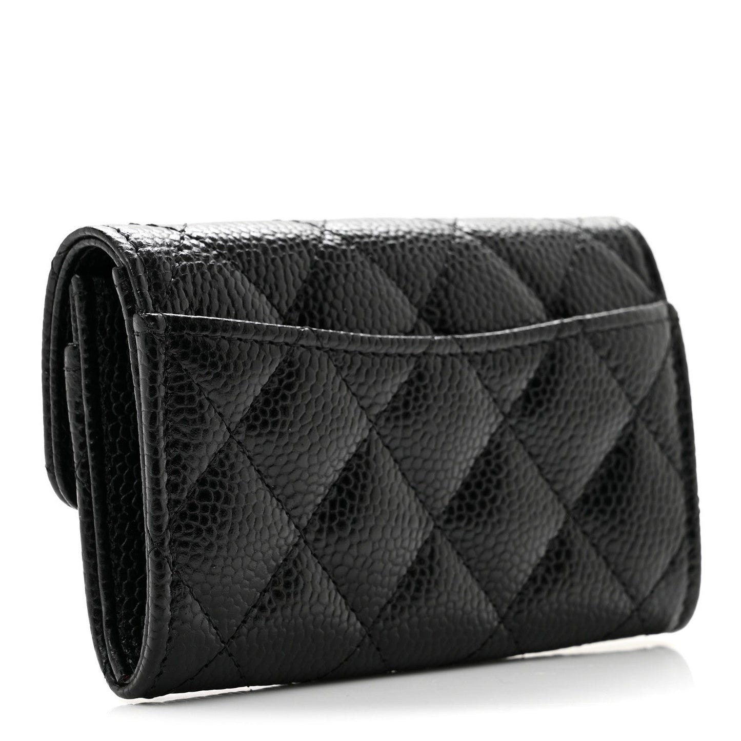 Caviar Quilted Flap Card Holder Wallet Black