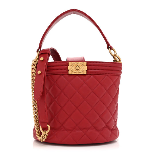 Calfskin Quilted Boy Bucket Bag Red