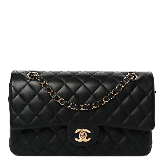 Lambskin Quilted Medium Double Flap Black