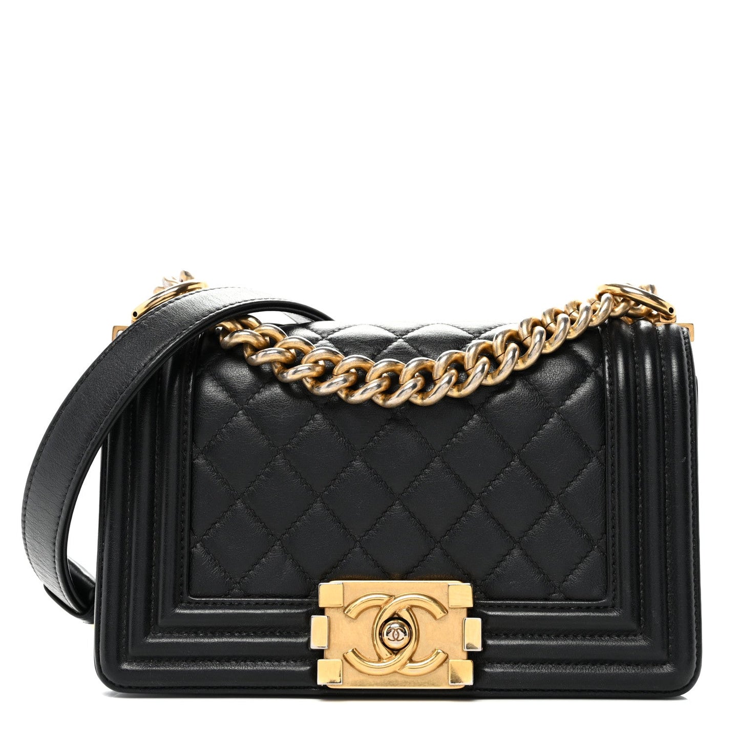 Lambskin Quilted Small Boy Flap Black