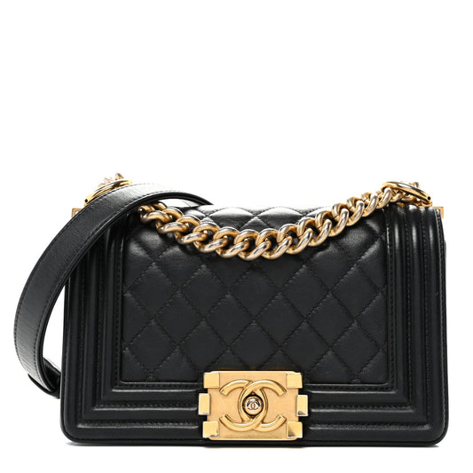Lambskin Quilted Small Boy Flap Black