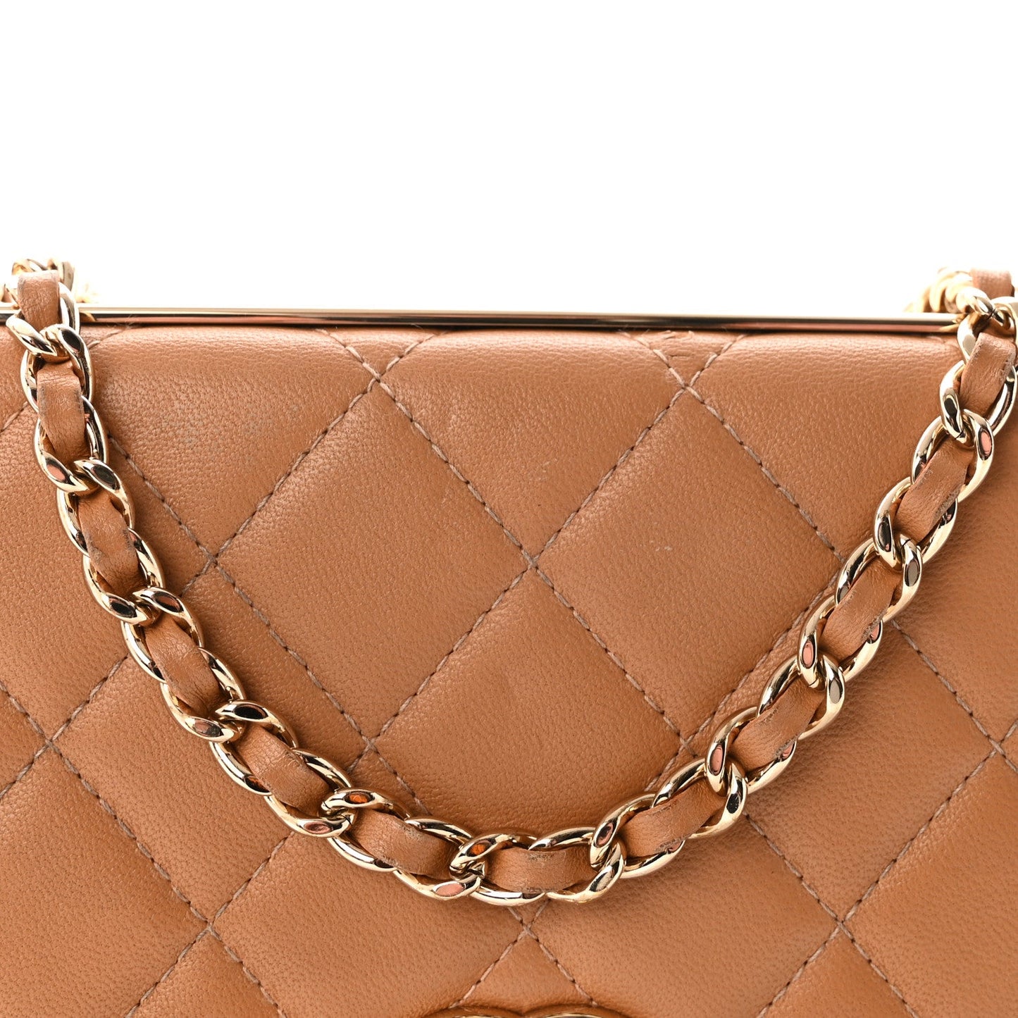 Lambskin Quilted Trendy CC Wallet On Chain WOC Beige