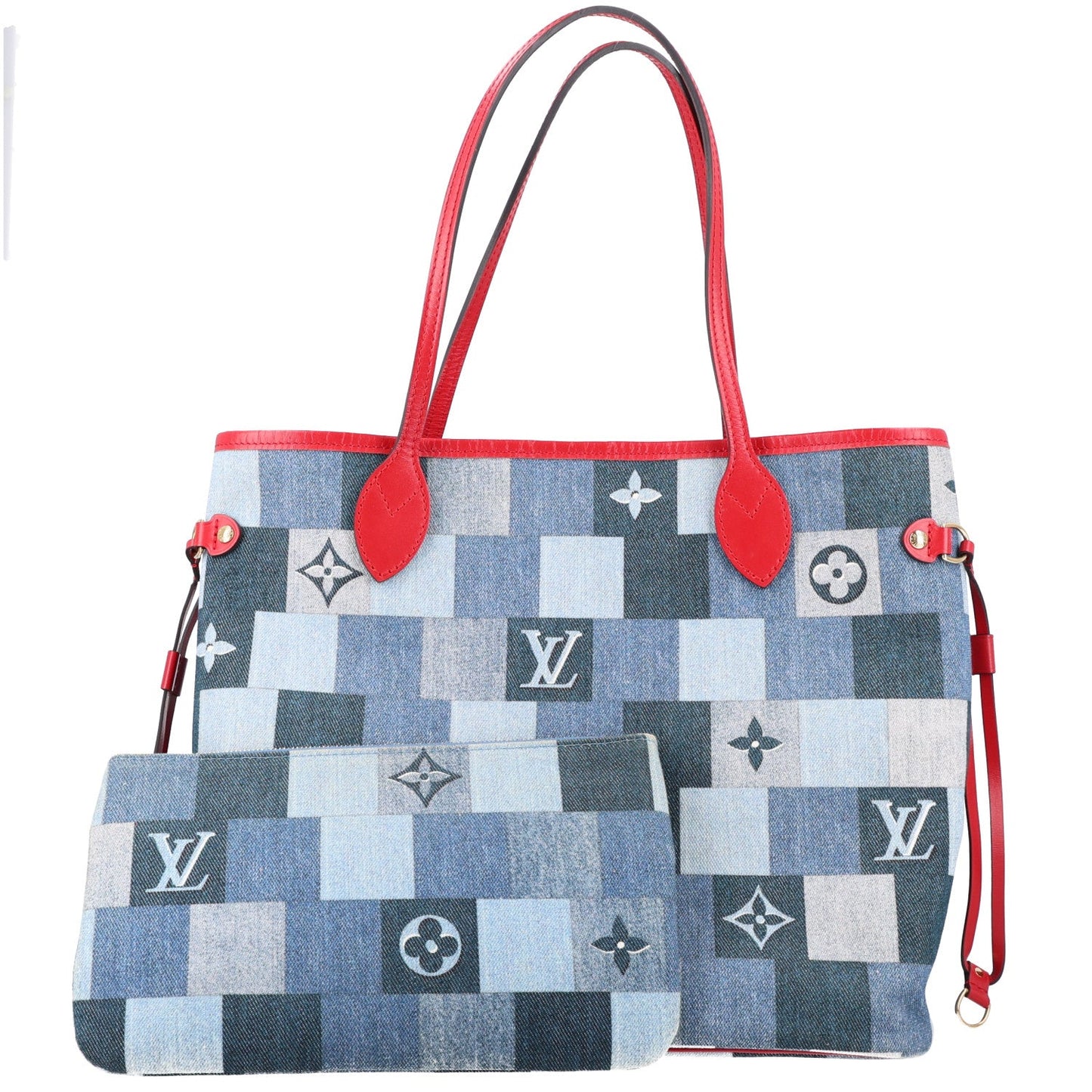 Denim Damier Monogram Patchwork Neverfull Blue Rouge