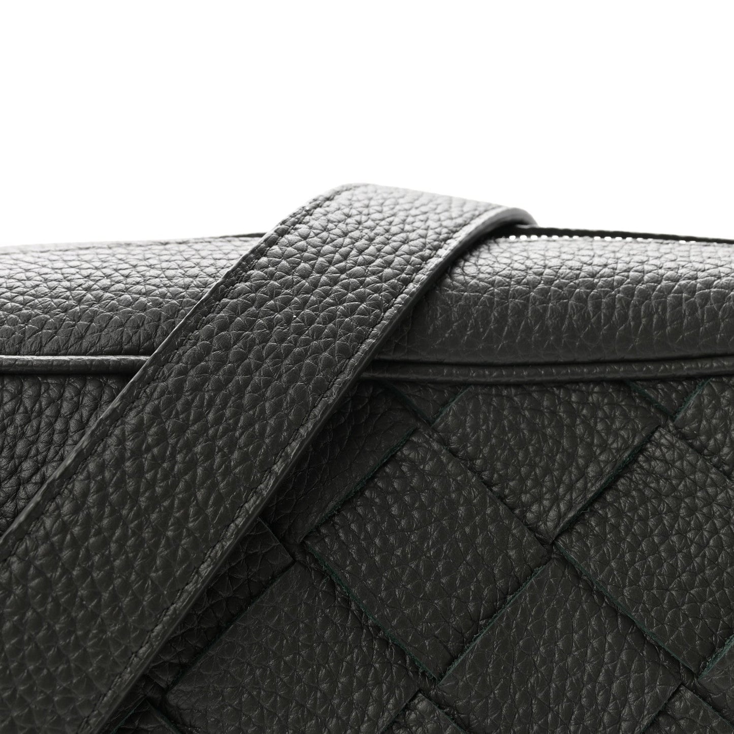 Grained Calfskin Intrecciato Medium Camera Bag Dark Green