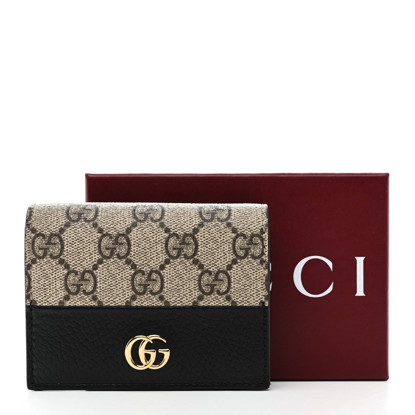 Dollar Calfskin GG Supreme Monogram GG Marmont Card Case Black Beige Ebony