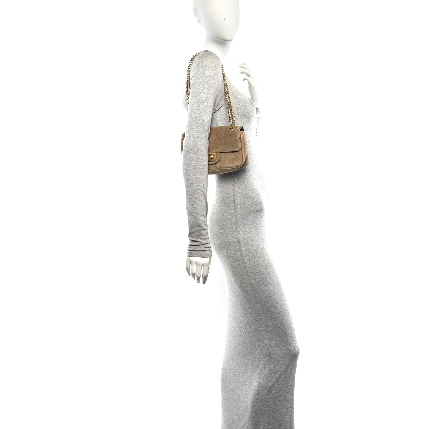 Suede Calfskin Mini Souplissimo Flap Dark Beige
