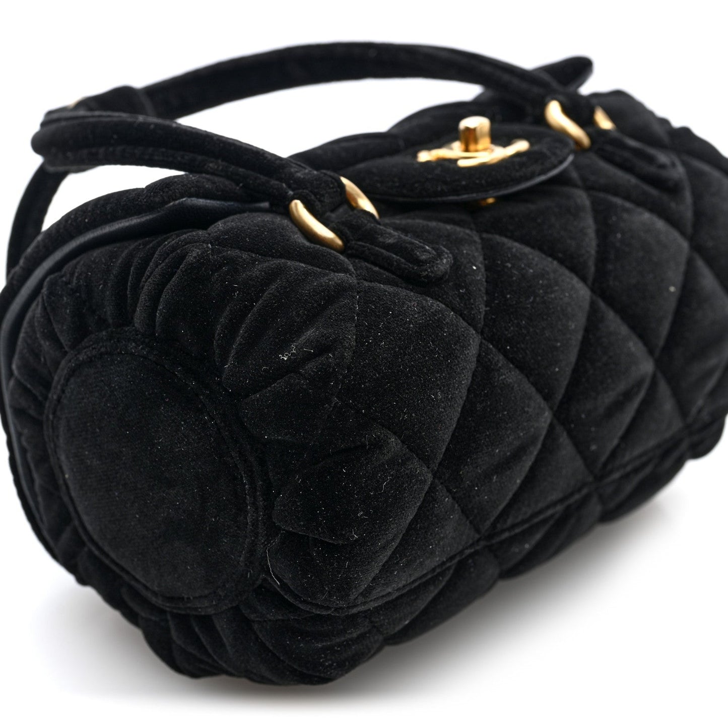 Velvet Quilted Mini Top Handle Flap Black