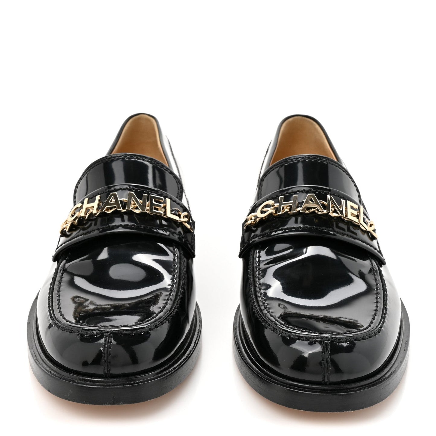 Shiny Calfskin Logo Loafers 39 Black