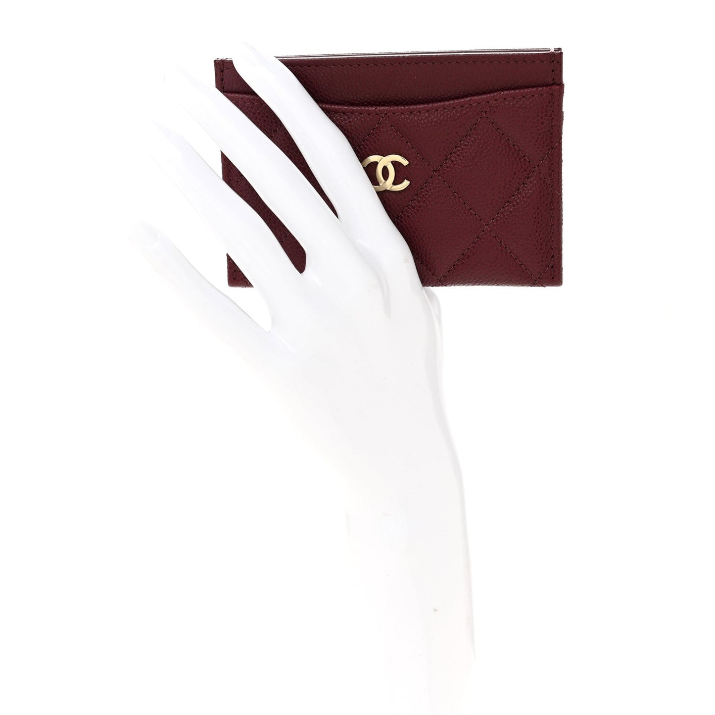 Caviar Quilted Card Holder Dark Burgundy