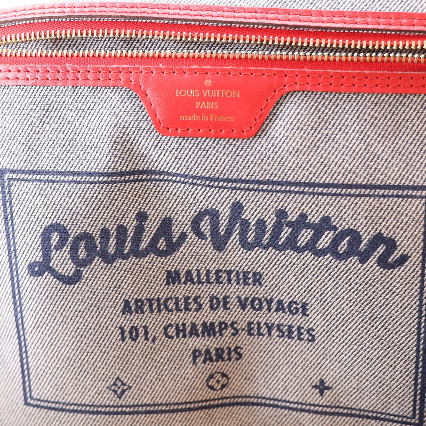 Denim Damier Monogram Patchwork Neverfull Blue Rouge