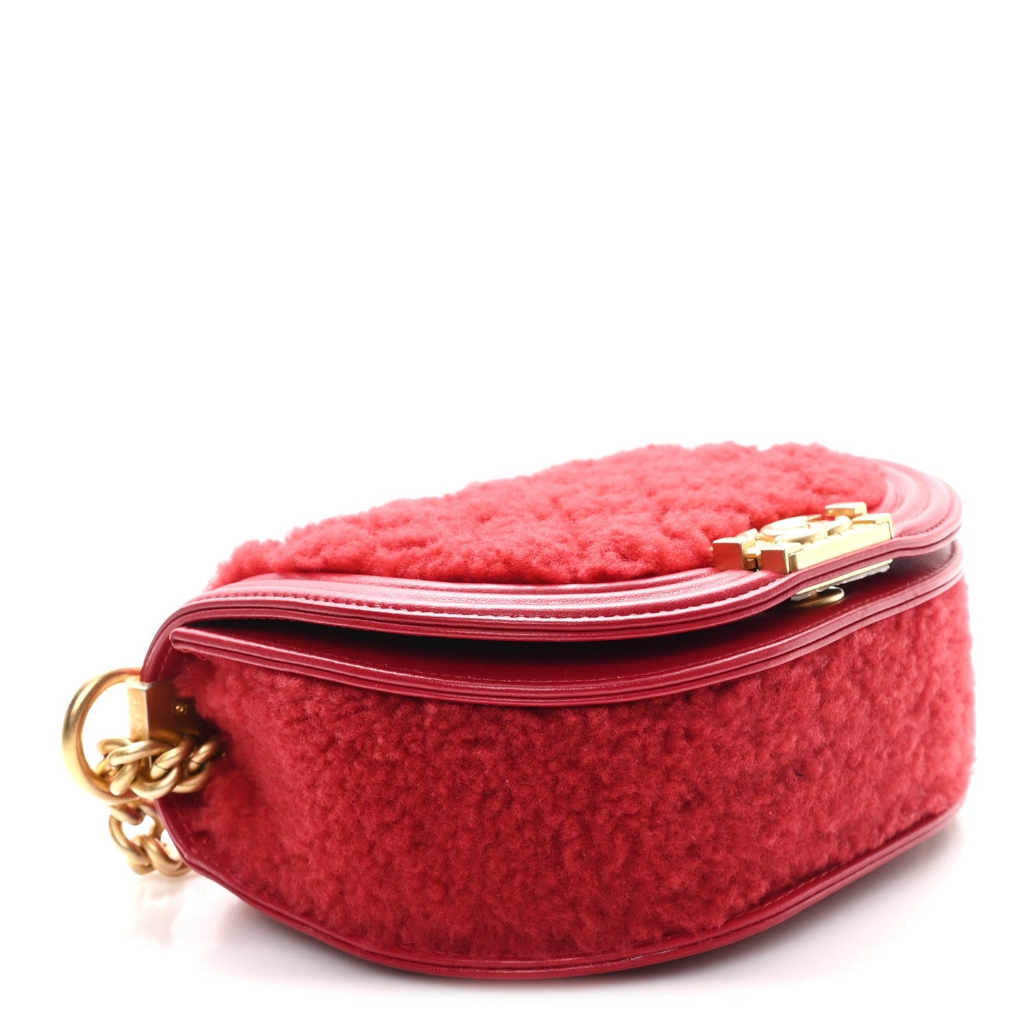 Calfskin Shearling Quilted Small Boy Messenger Bag Red