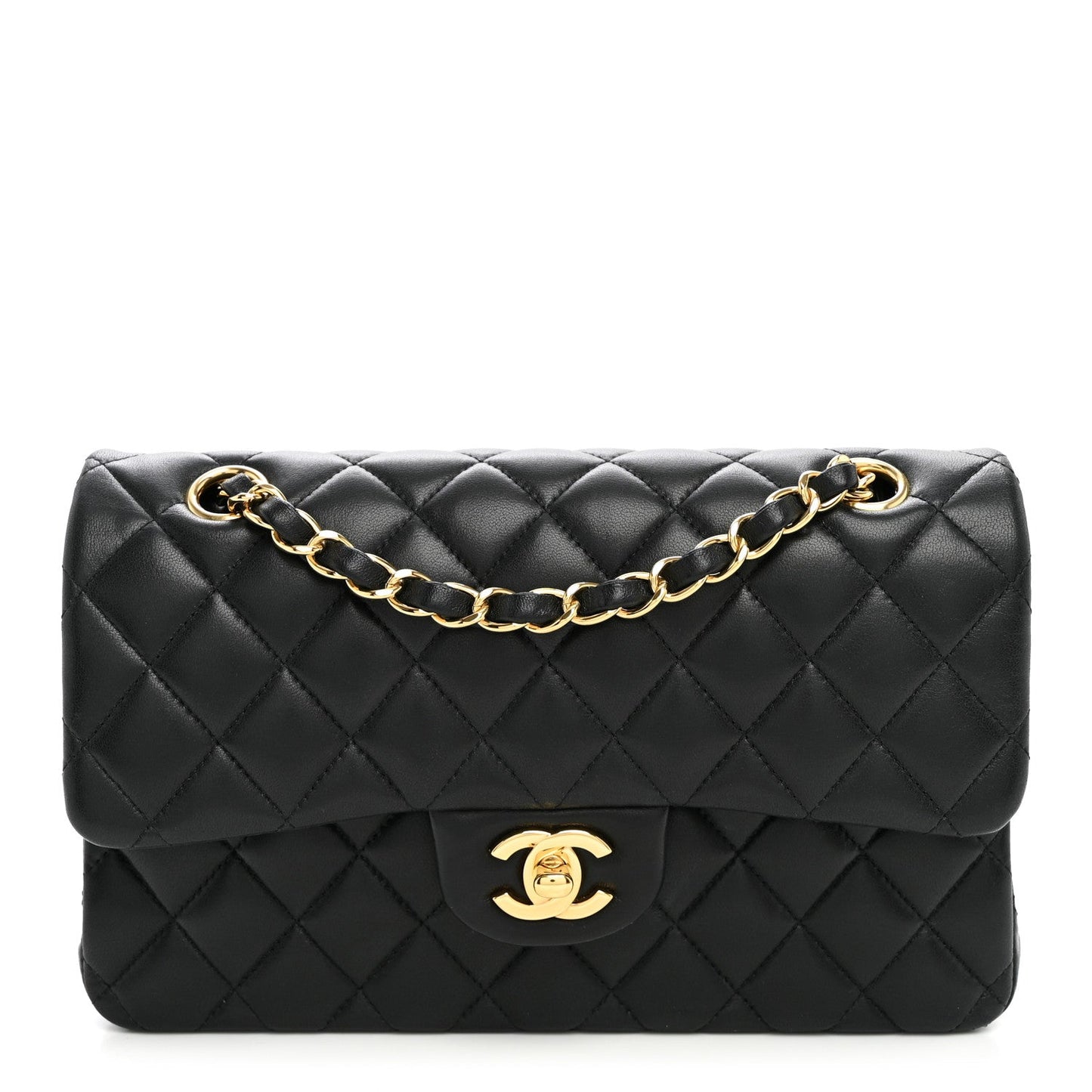 Lambskin Quilted Small Double Flap Black