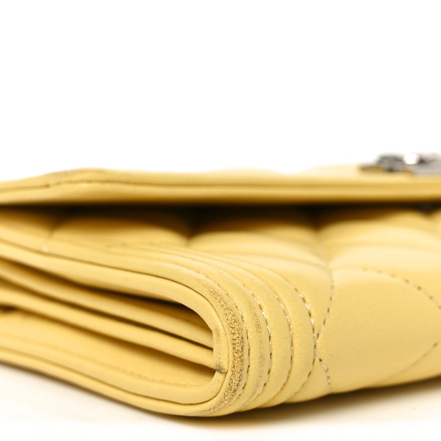 Lambskin Quilted Large Boy Flap Wallet Yellow