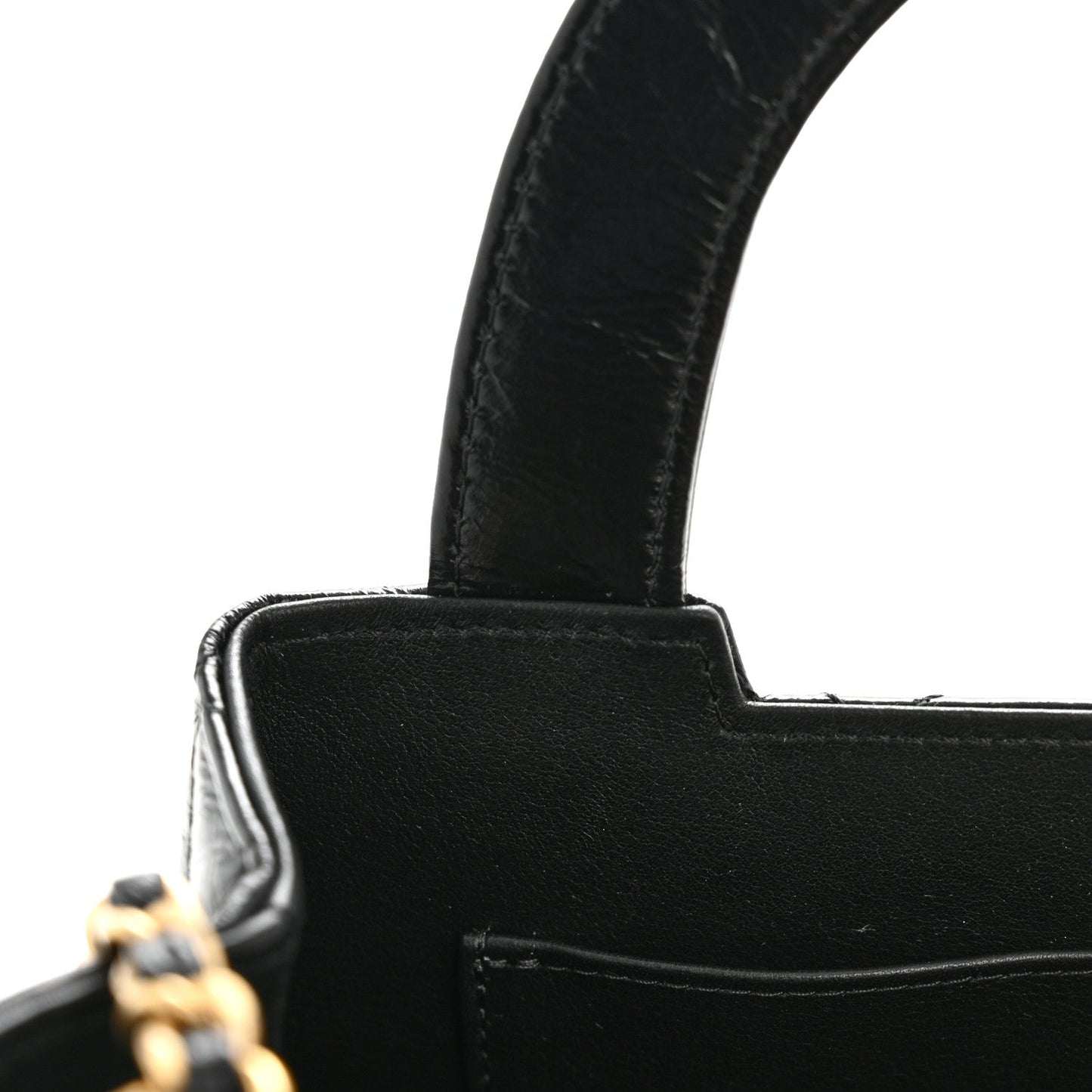Shiny Aged Calfskin Quilted Nano Kelly Shopper Black