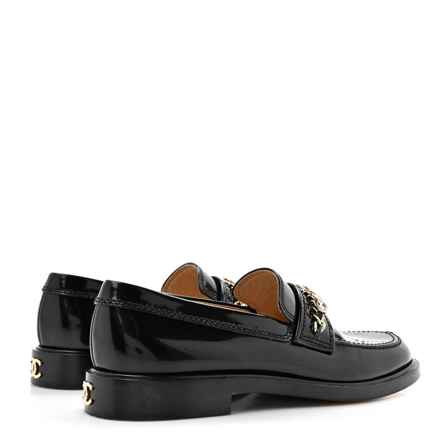 Shiny Calfskin Logo Loafers 39 Black