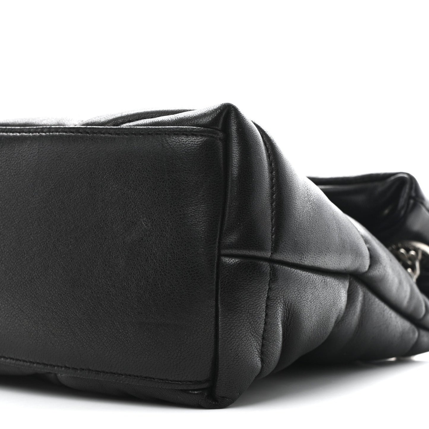 Lambskin Quilted Small Loulou Puffer Monogram Chain Satchel Black
