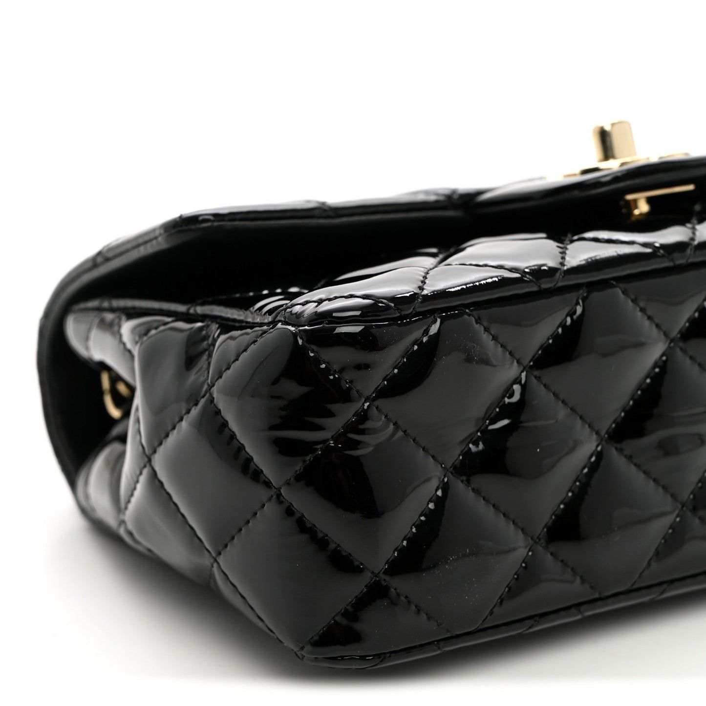 Patent Calfskin Quilted Mini Rectangular Flap Black