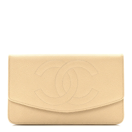 Caviar CC Timeless Flap Wallet Beige