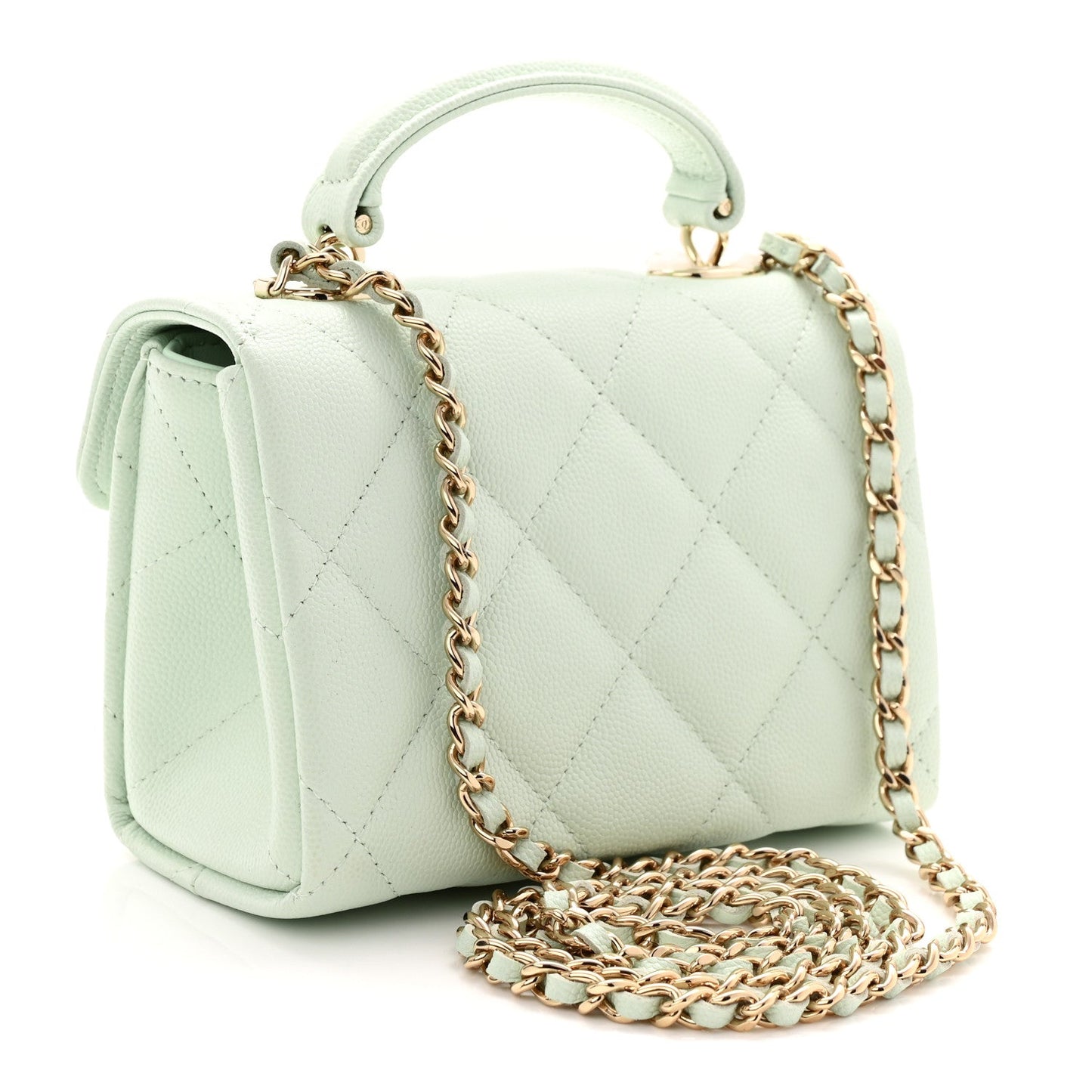 Caviar Quilted Retro Twist Top Handle Clutch Light Green